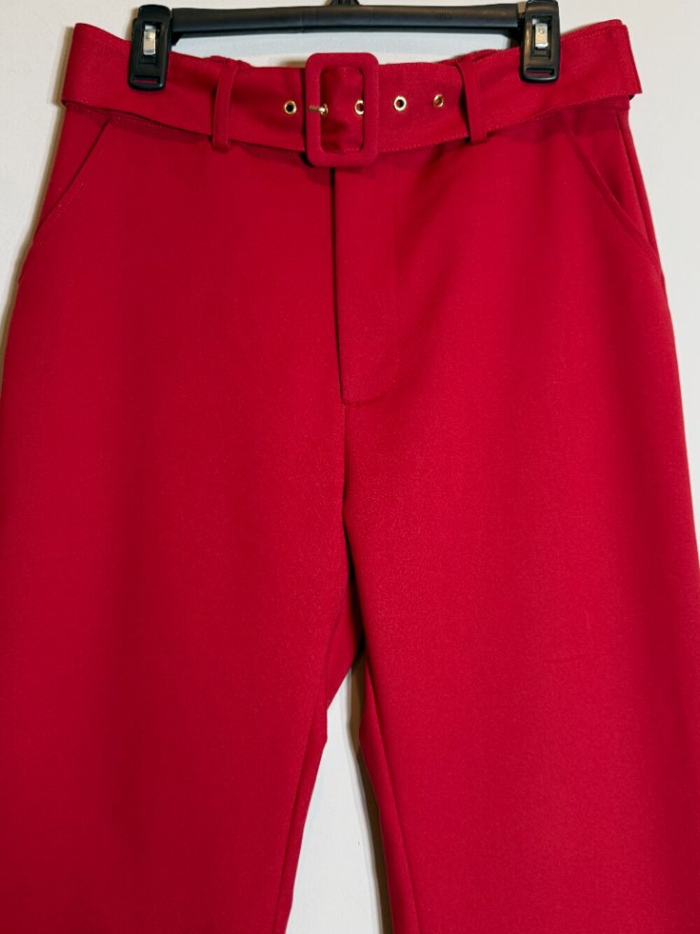 Show Me Your Mumu DJ Cropped Pants Womens Large Red Suiting Wide Leg Belted Boho - Picture 6 of 13